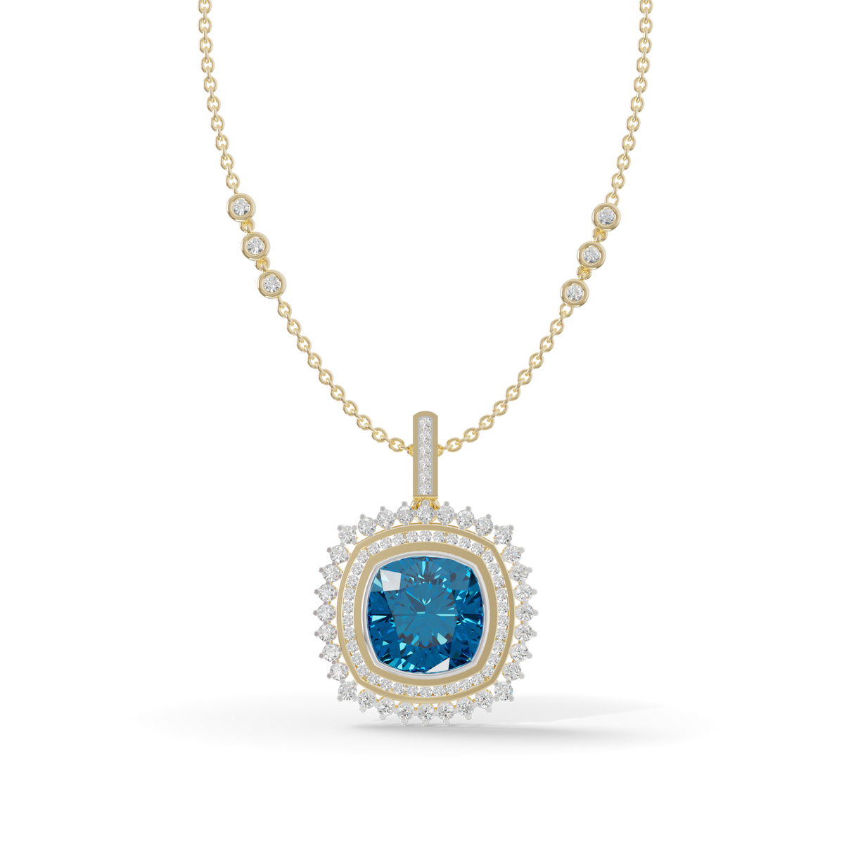 Guru Jewel's Featuring an Intricate Double Border Square Blue Stone Pendant for Her