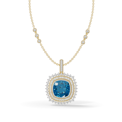 Guru Jewel's Featuring an Intricate Double Border Square Blue Stone Pendant for Her