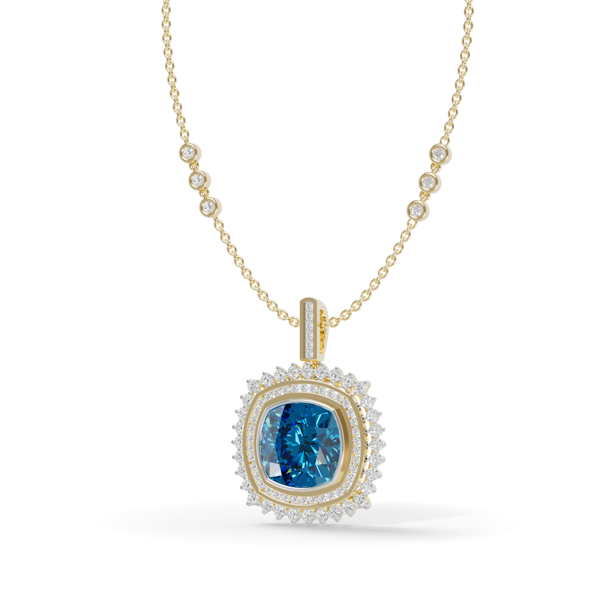 Guru Jewel's Featuring an Intricate Double Border Square Blue Stone Pendant for Her