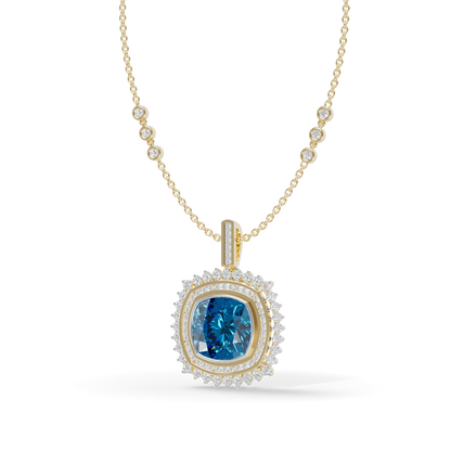 Guru Jewel's Featuring an Intricate Double Border Square Blue Stone Pendant for Her