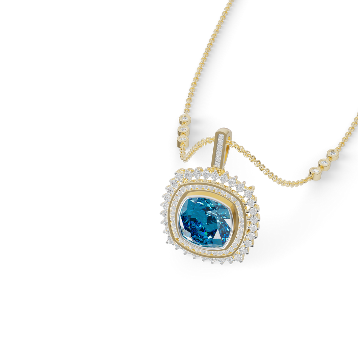 Guru Jewel's Featuring an Intricate Double Border Square Blue Stone Pendant for Her