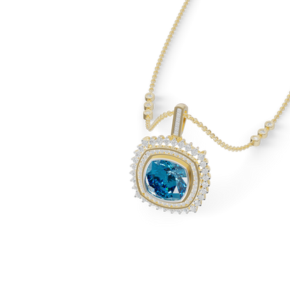 Guru Jewel's Featuring an Intricate Double Border Square Blue Stone Pendant for Her