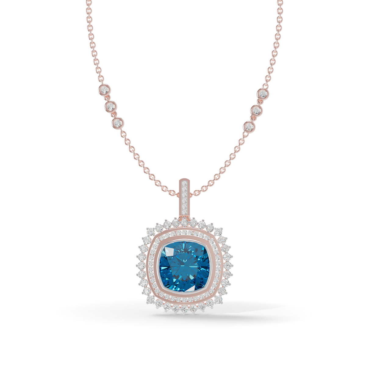 Guru Jewel's Featuring an Intricate Double Border Square Blue Stone Pendant for Her