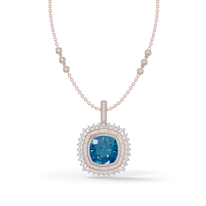 Guru Jewel's Featuring an Intricate Double Border Square Blue Stone Pendant for Her