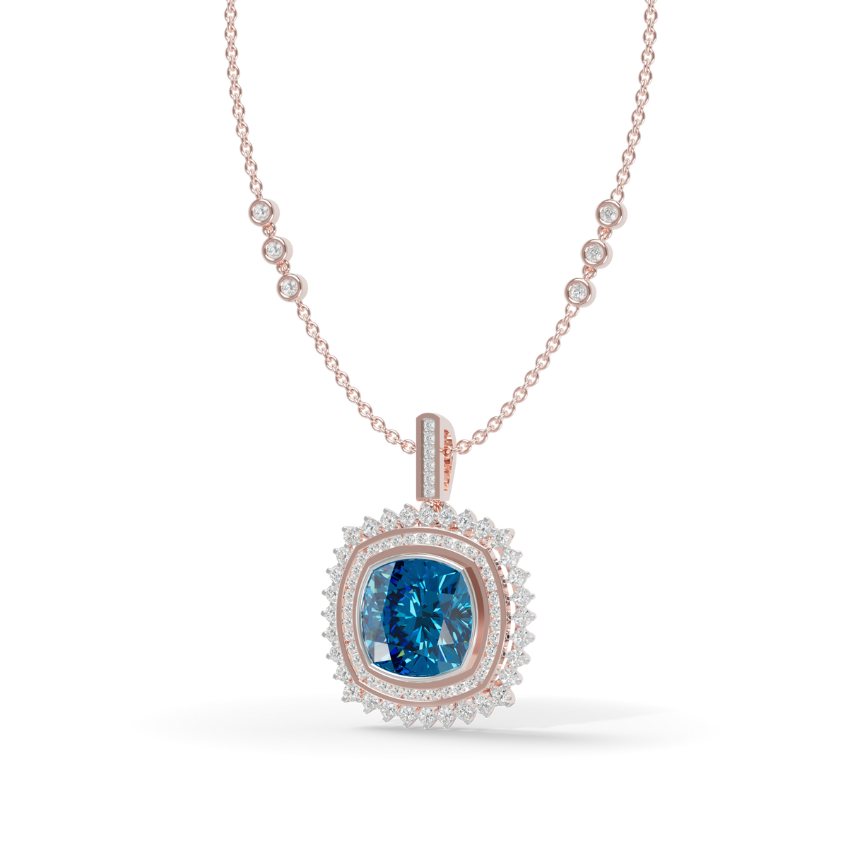 Guru Jewel's Featuring an Intricate Double Border Square Blue Stone Pendant for Her