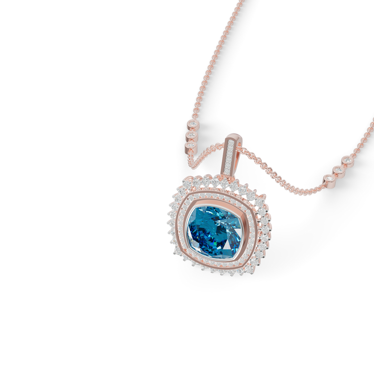 Guru Jewel's Featuring an Intricate Double Border Square Blue Stone Pendant for Her