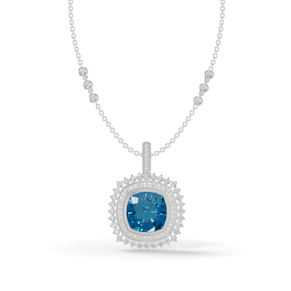 Guru Jewel's Featuring an Intricate Double Border Square Blue Stone Pendant for Her