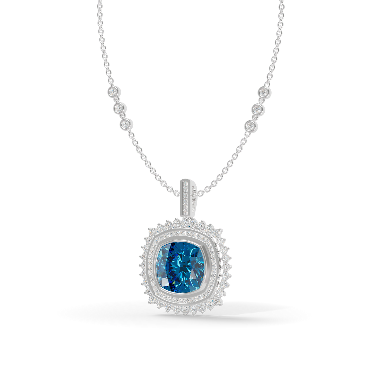 Guru Jewel's Featuring an Intricate Double Border Square Blue Stone Pendant for Her