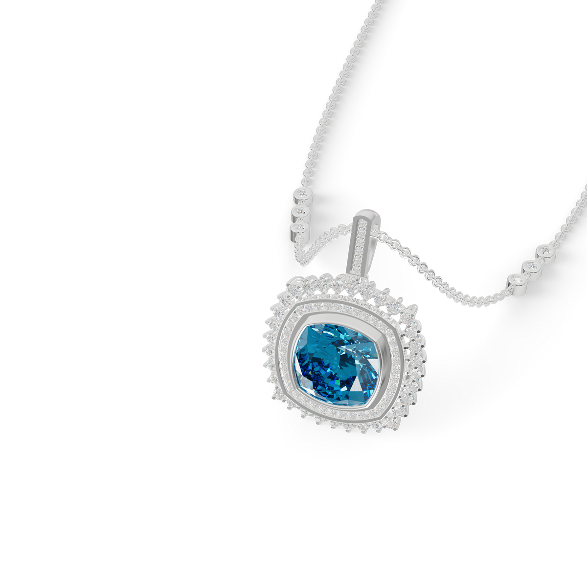 Guru Jewel's Featuring an Intricate Double Border Square Blue Stone Pendant for Her