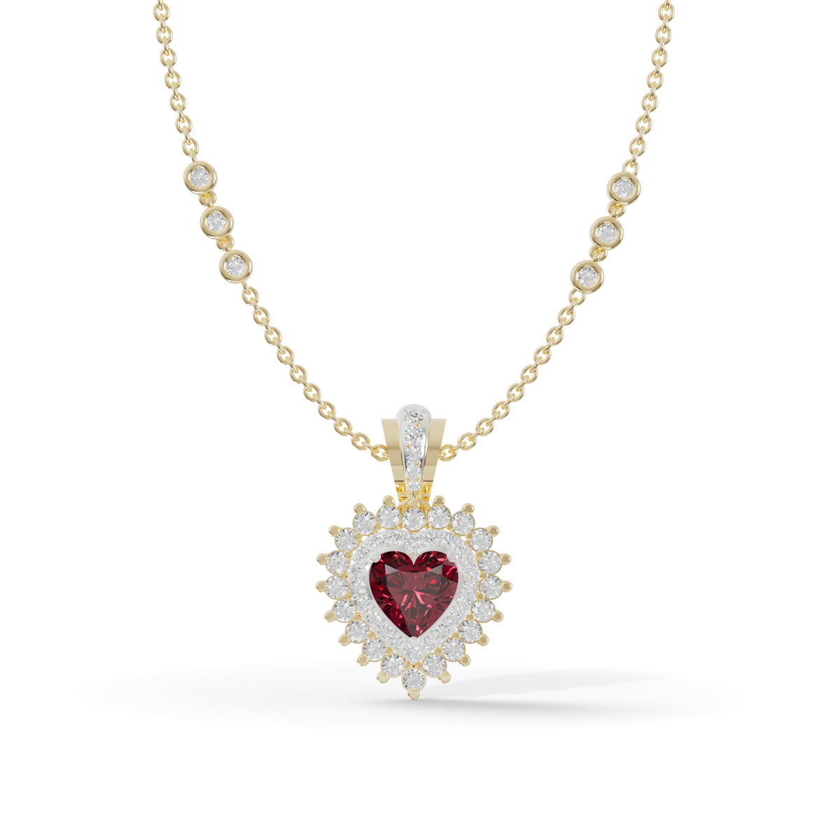 Guru Jewel's Royal Ruby Heart Halo Pendant for Her