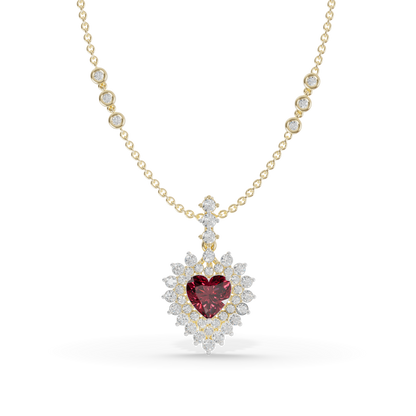 Guru Jewel's Scalloped Double Halo with Heart-Cut Ruby Red Pendant  for Her