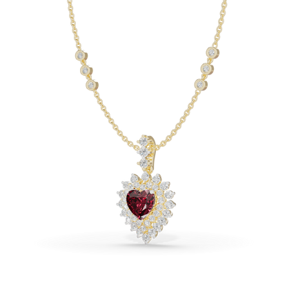 Guru Jewel's Scalloped Double Halo with Heart-Cut Ruby Red Pendant  for Her