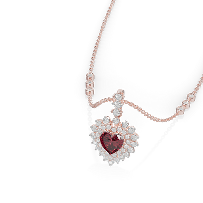Guru Jewel's Scalloped Double Halo with Heart-Cut Ruby Red Pendant  for Her