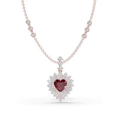 Guru Jewel's Scalloped Double Halo with Heart-Cut Ruby Red Pendant  for Her