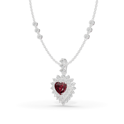Guru Jewel's Scalloped Double Halo with Heart-Cut Ruby Red Pendant  for Her