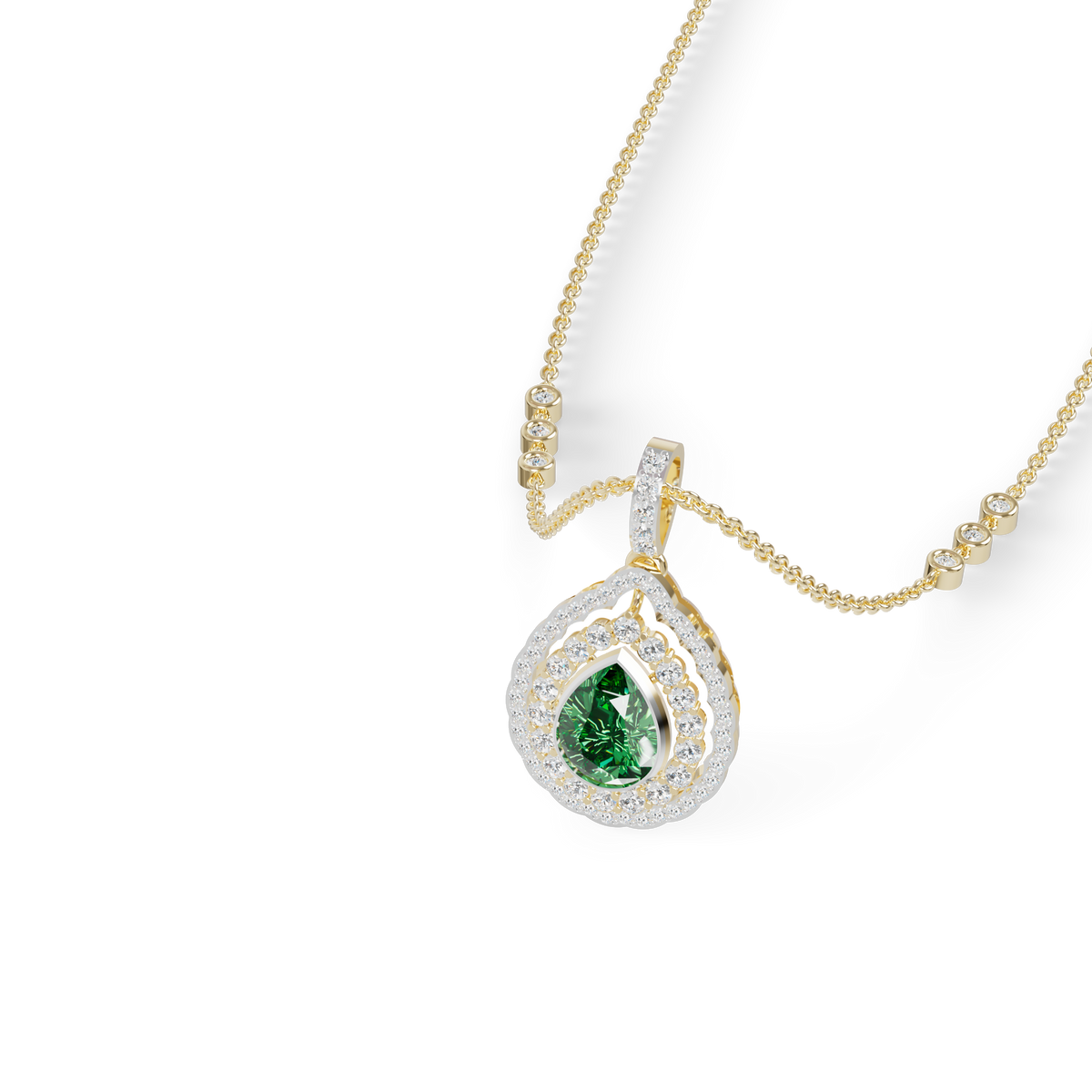 Guru Jewel's Radiant Green Pear Pendant with Double Border for Her