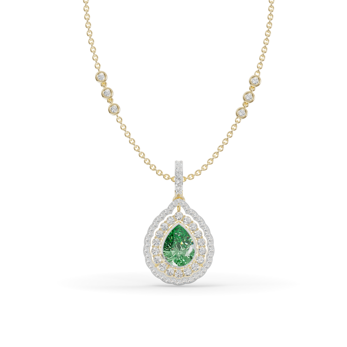 Guru Jewel's Radiant Green Pear Pendant with Double Border for Her