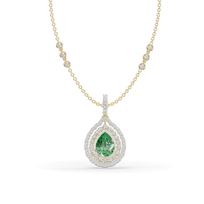 Guru Jewel's Radiant Green Pear Pendant with Double Border for Her