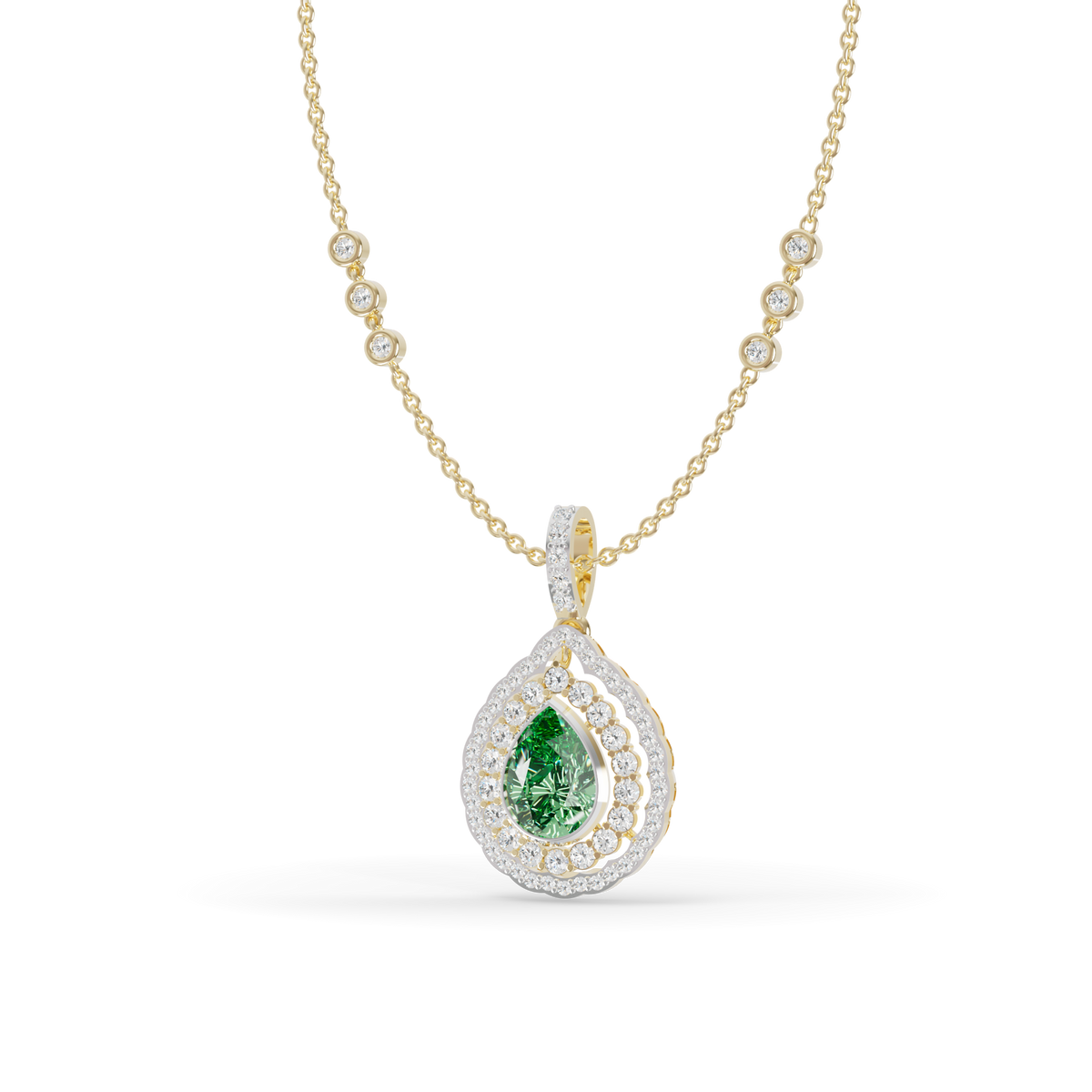 Guru Jewel's Radiant Green Pear Pendant with Double Border for Her