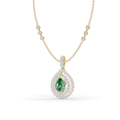Guru Jewel's Radiant Green Pear Pendant with Double Border for Her