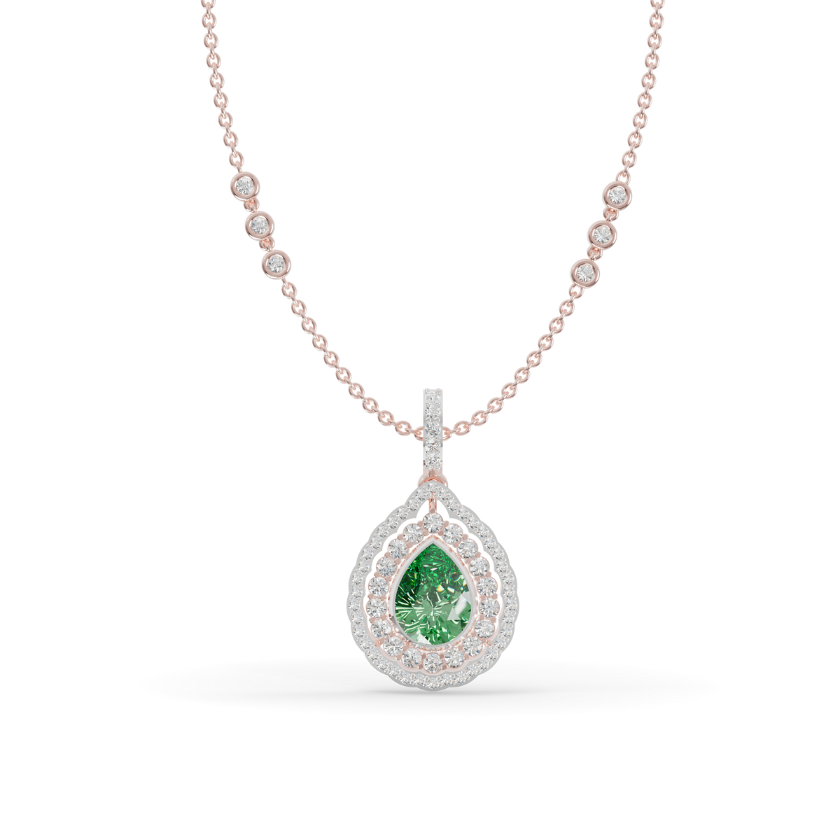 Guru Jewel's Radiant Green Pear Pendant with Double Border for Her