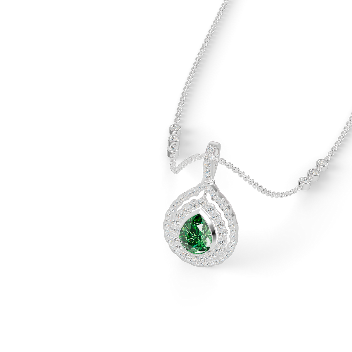 Guru Jewel's Radiant Green Pear Pendant with Double Border for Her
