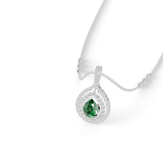 Guru Jewel's Radiant Green Pear Pendant with Double Border for Her
