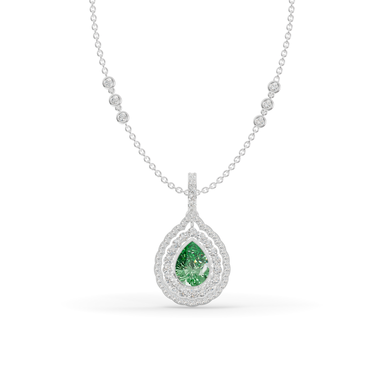 Guru Jewel's Radiant Green Pear Pendant with Double Border for Her