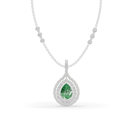Guru Jewel's Radiant Green Pear Pendant with Double Border for Her