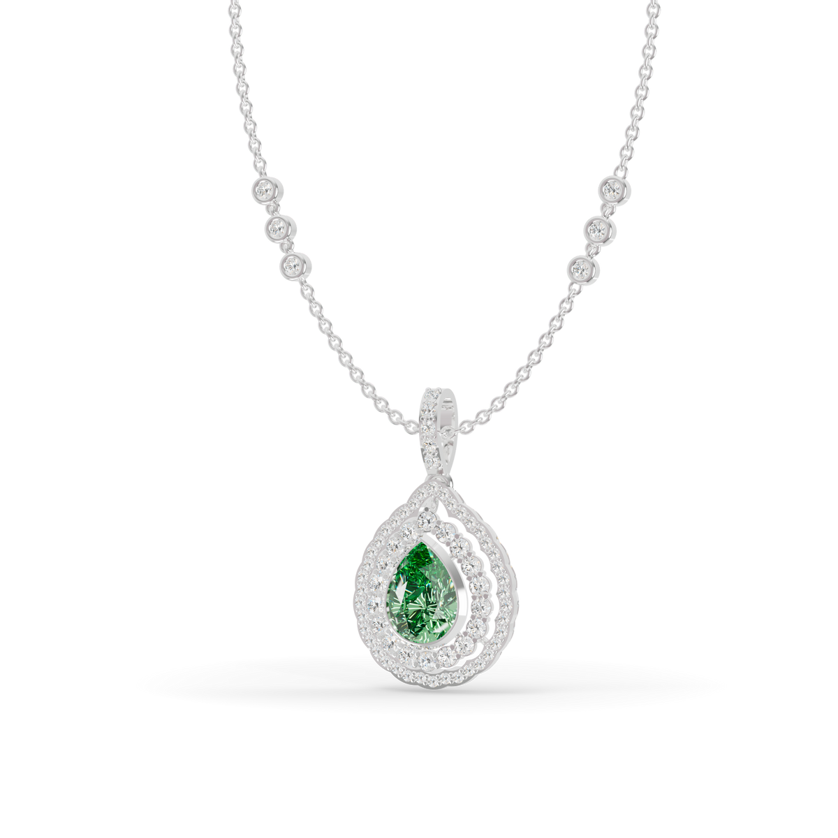 Guru Jewel's Radiant Green Pear Pendant with Double Border for Her