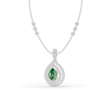 Guru Jewel's Radiant Green Pear Pendant with Double Border for Her