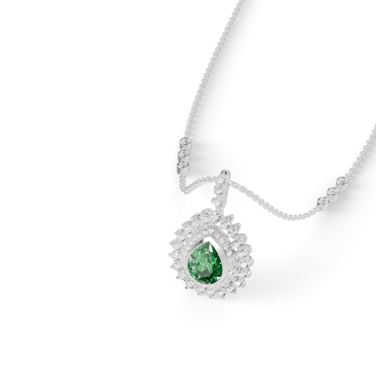 Guru Jewel's  Double Halo with Pear-Cut Green Pendant for Her