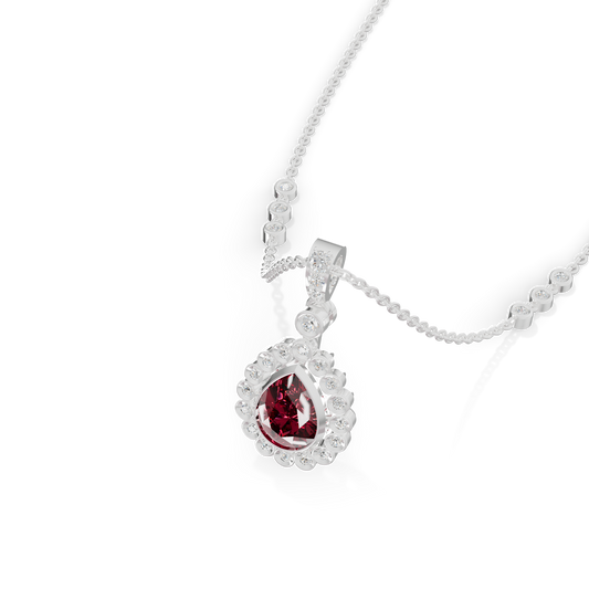 Guru Jewel's  Station Halo Border Teardrop Red Stone Pendant for Her