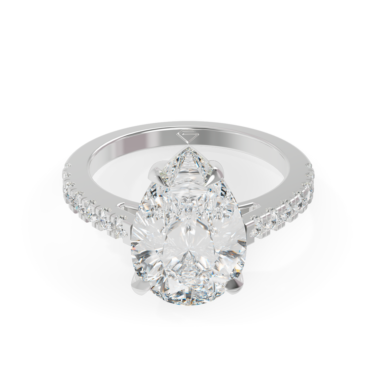 Guru Jewel's Pear Shaped C.Z Solitaire Diamond Studded Silver Ring For Her
