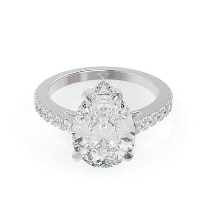 Guru Jewel's Pear Shaped C.Z Solitaire Diamond Studded Silver Ring For Her