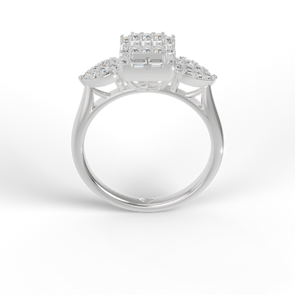 Guru Jewel's Round And Baguette C.Z Diamond Studded Fascinating Silver Ring For Her