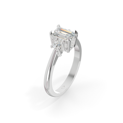 Guru Jewel's Emerald And Round Diamond Studded Impressive Silver Ring For Her