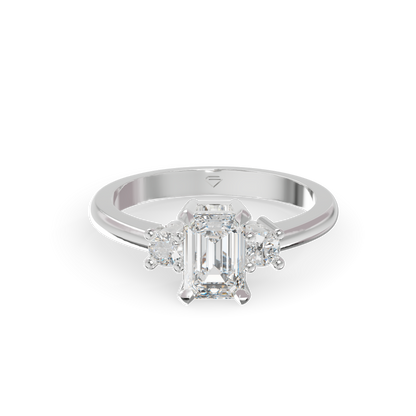 Guru Jewel's Emerald And Round Diamond Studded Impressive Silver Ring For Her