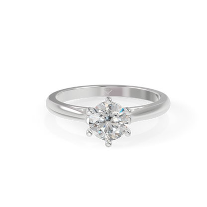 Guru Jewel's Classic Six-Prong Round Solitaire Silver Ring for Her