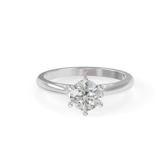 Guru Jewel's Classic Six-Prong Round Solitaire Silver Ring for Her