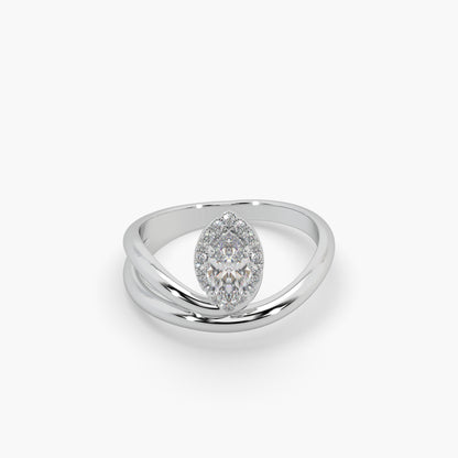Guru Jewel's Exclusive Fancy Marquise And Round Diamond Studded Silver Ring For Her