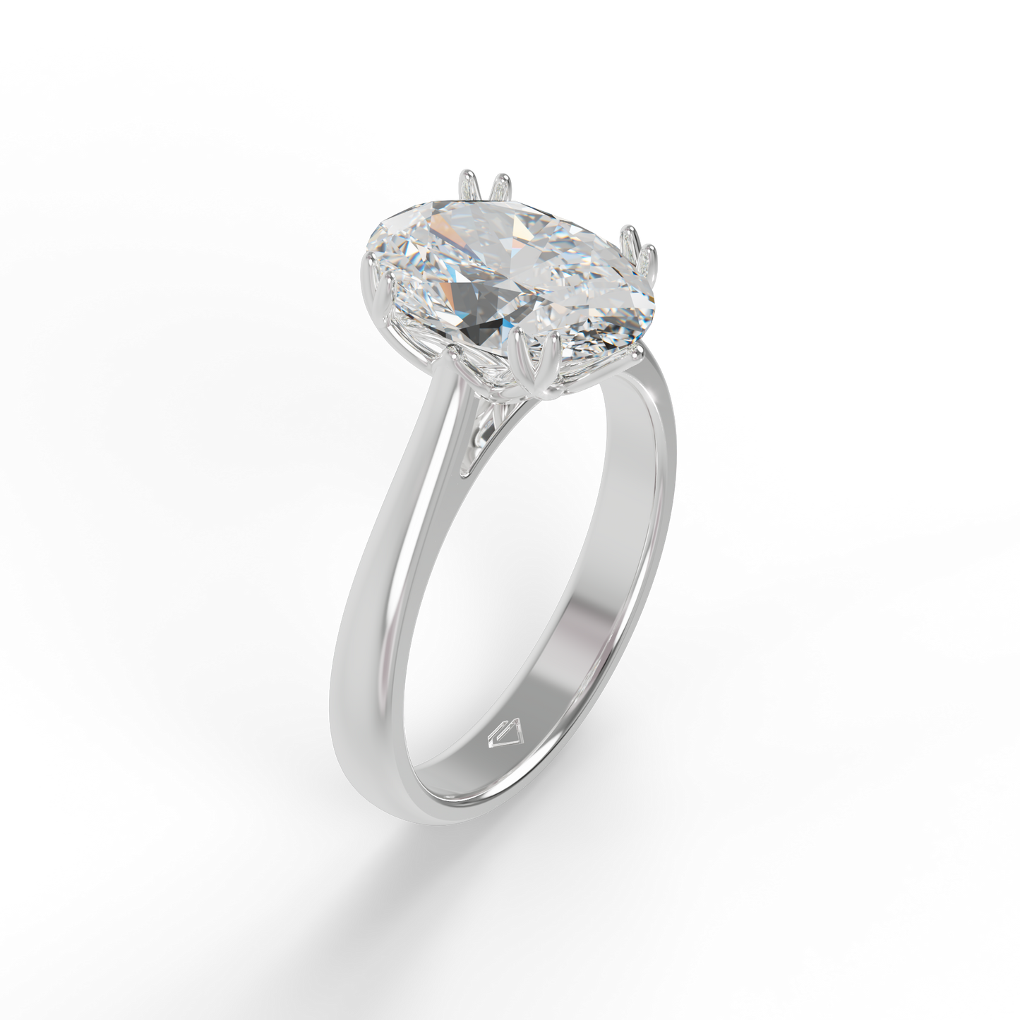 Guru Jewel's Oval Shaped C.Z Solitaire Diamond Studded Silver Ring For Her