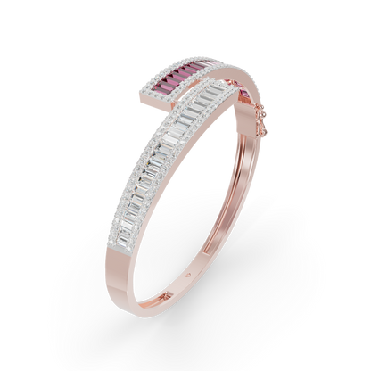 Guru Jewel's Round And Baguette Diamond Studded Fascinating Silver Bracelet For Her
