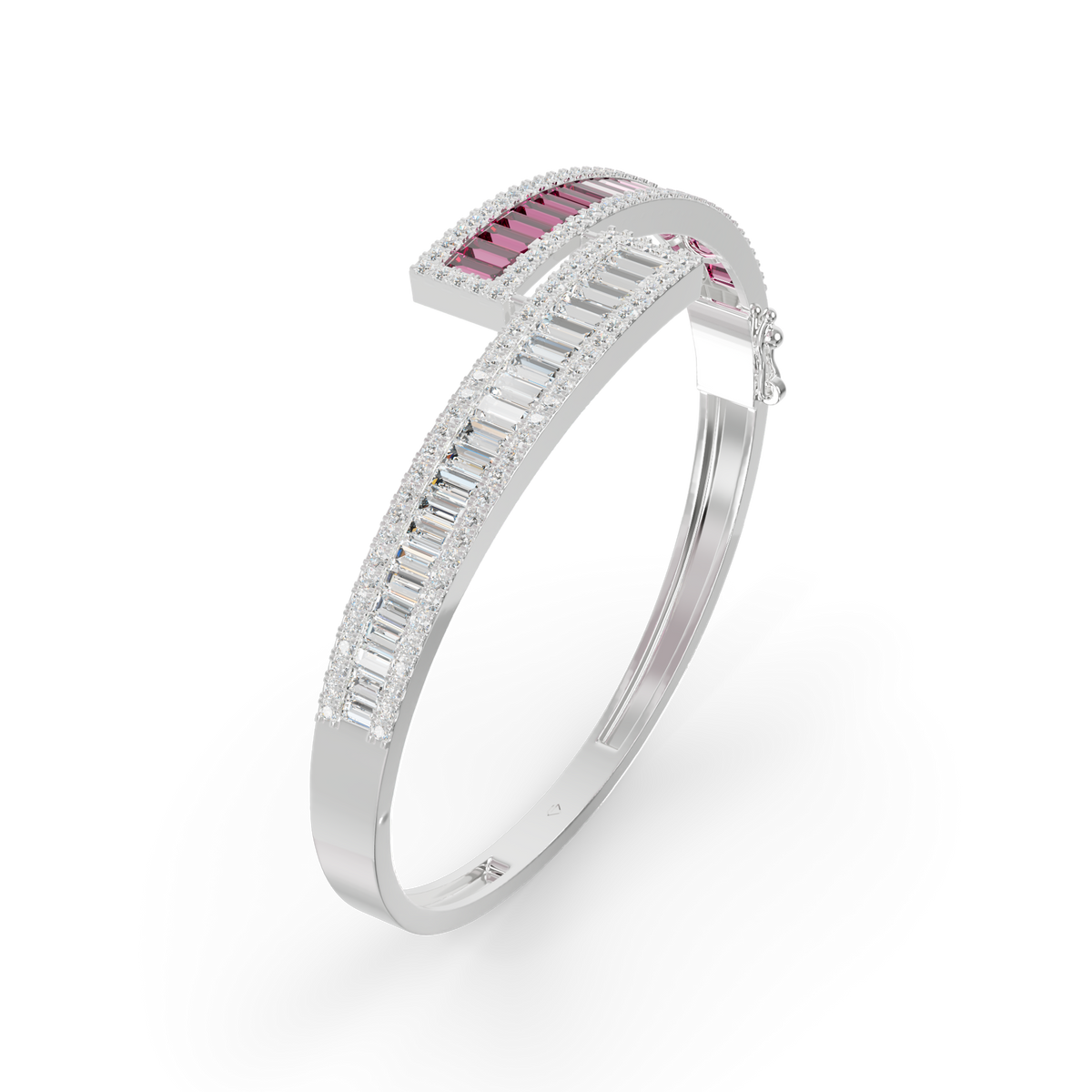 Guru Jewel's Round And Baguette Diamond Studded Fascinating Silver Bracelet For Her