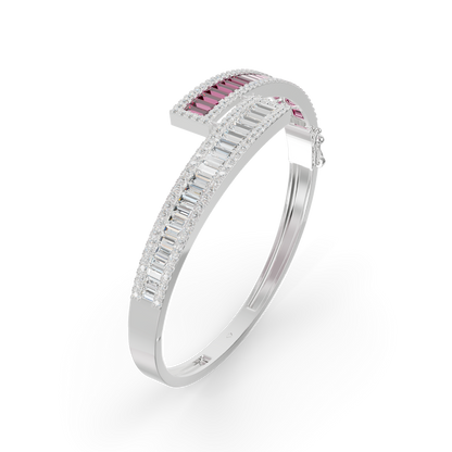 Guru Jewel's Round And Baguette Diamond Studded Fascinating Silver Bracelet For Her