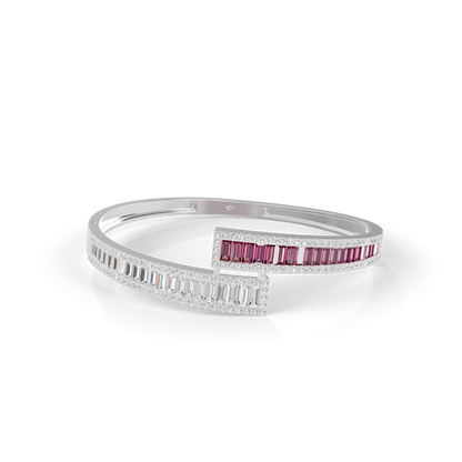 Guru Jewel's Round And Baguette Diamond Studded Fascinating Silver Bracelet For Her