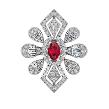 Guru Jewel's Red Stone And C.Z Diamond Studded Fascinating Ring In Silver For Her