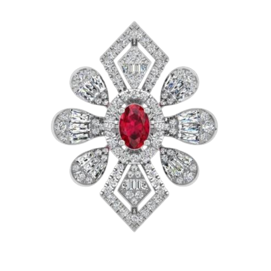 Guru Jewel's Red Stone And C.Z Diamond Studded Fascinating Ring In Silver For Her