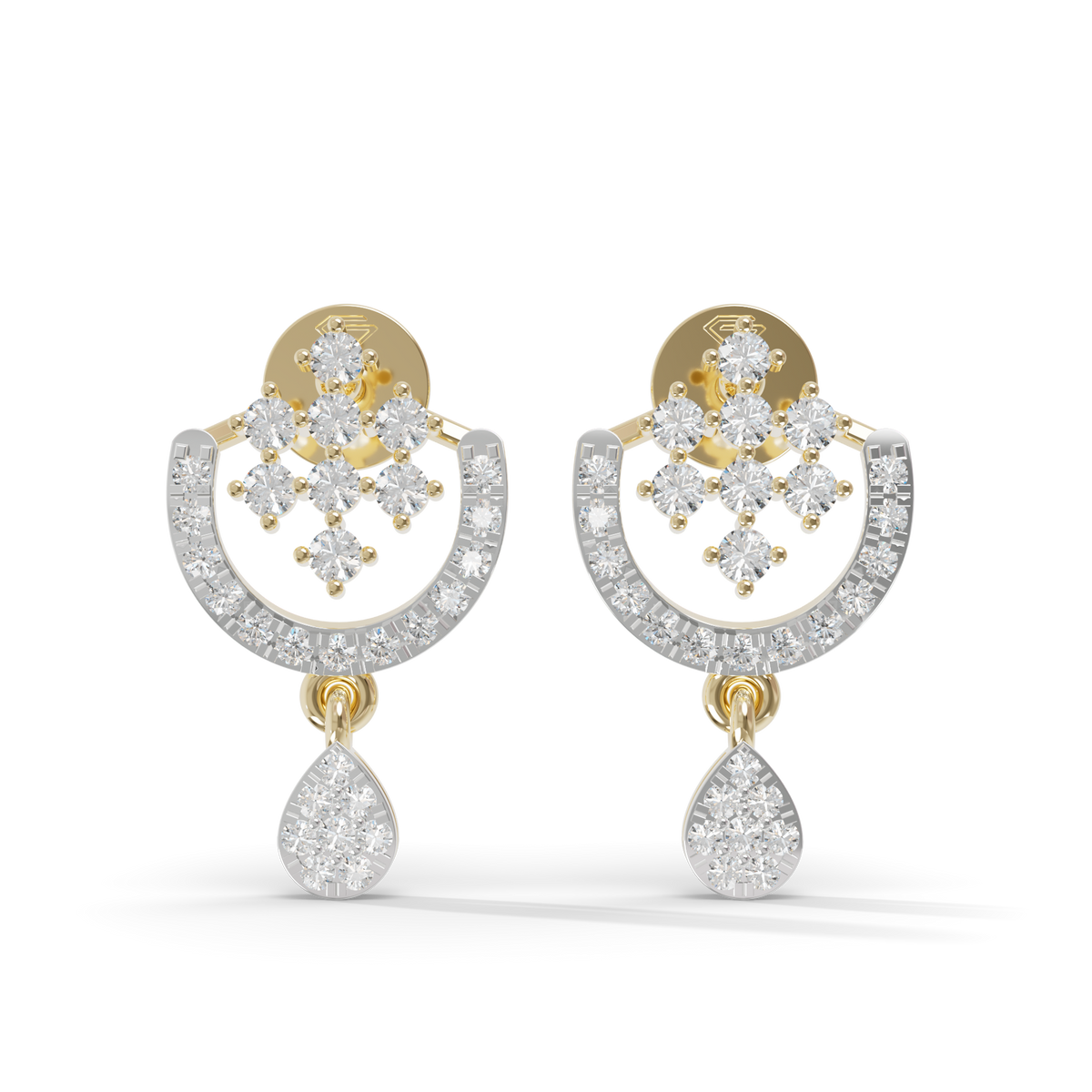 Guru Jewel's Ornate Silver Arch and Sparkle Drop Earrings for Her