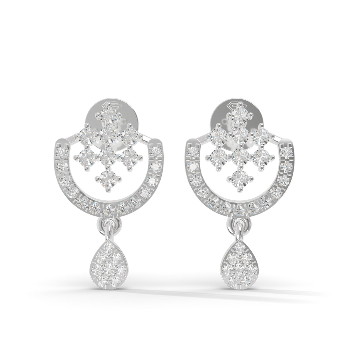 Guru Jewel's Ornate Silver Arch and Sparkle Drop Earrings for Her